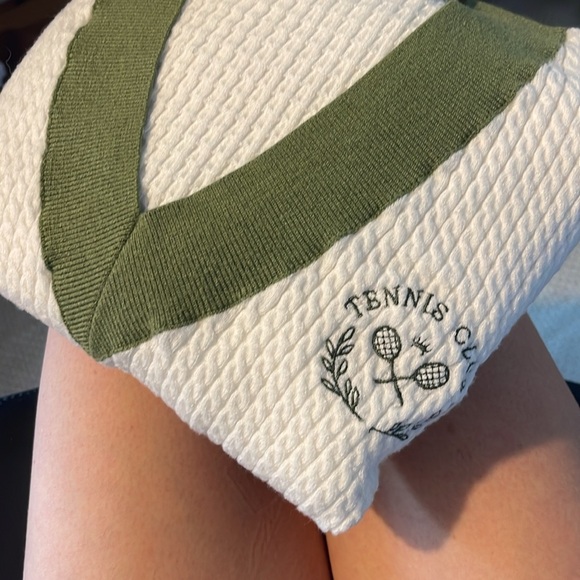 WEWOREWHAT Oversized Tennis Club Sweater In Green/White - Size XS/S - Picture 6 of 6